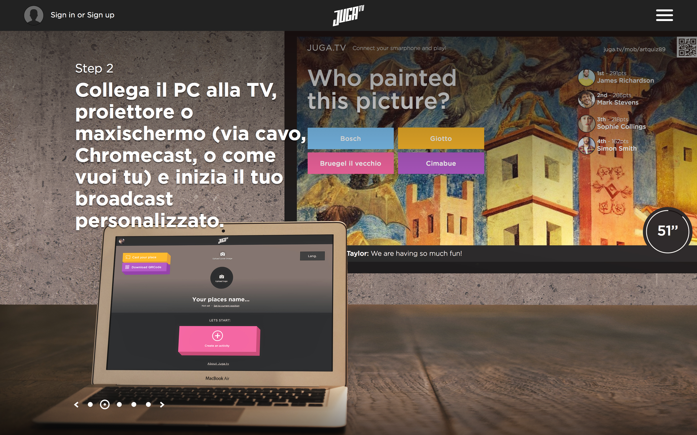 Juga.tv interactive quiz experience