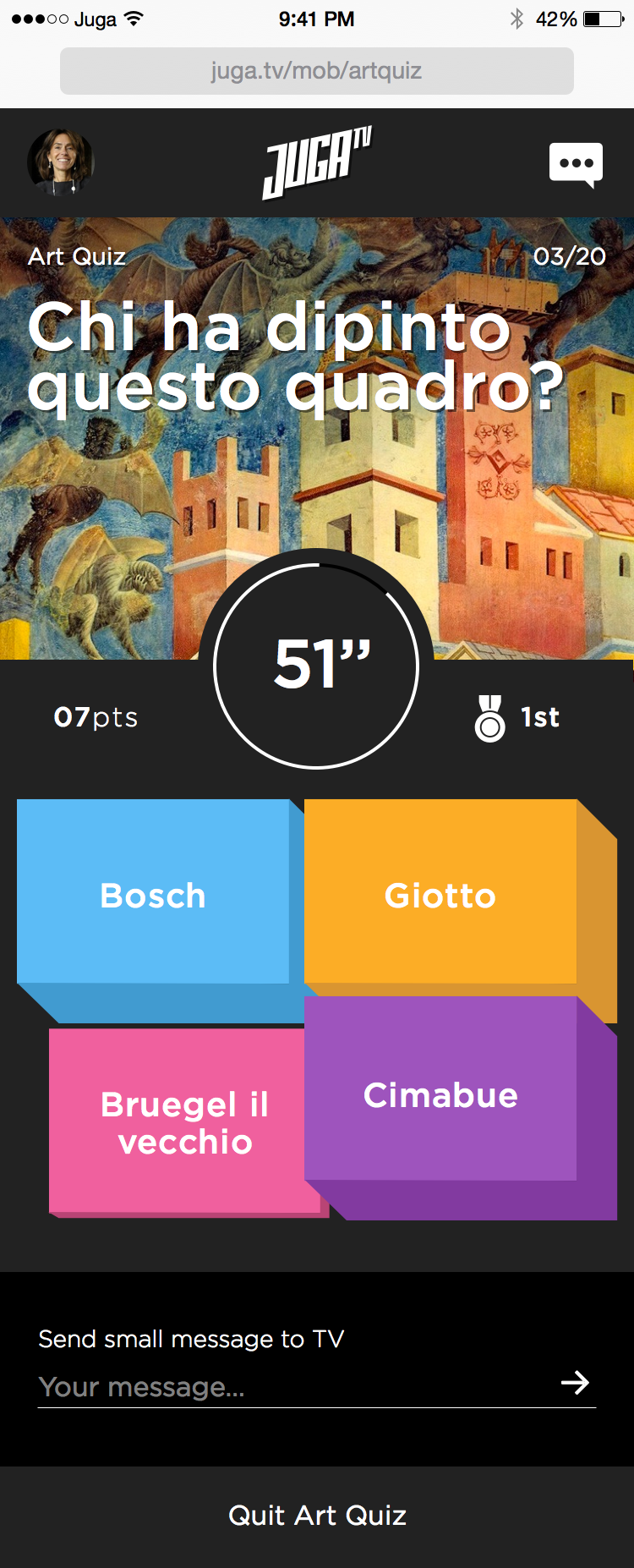 Juga.tv quiz on a smartphone